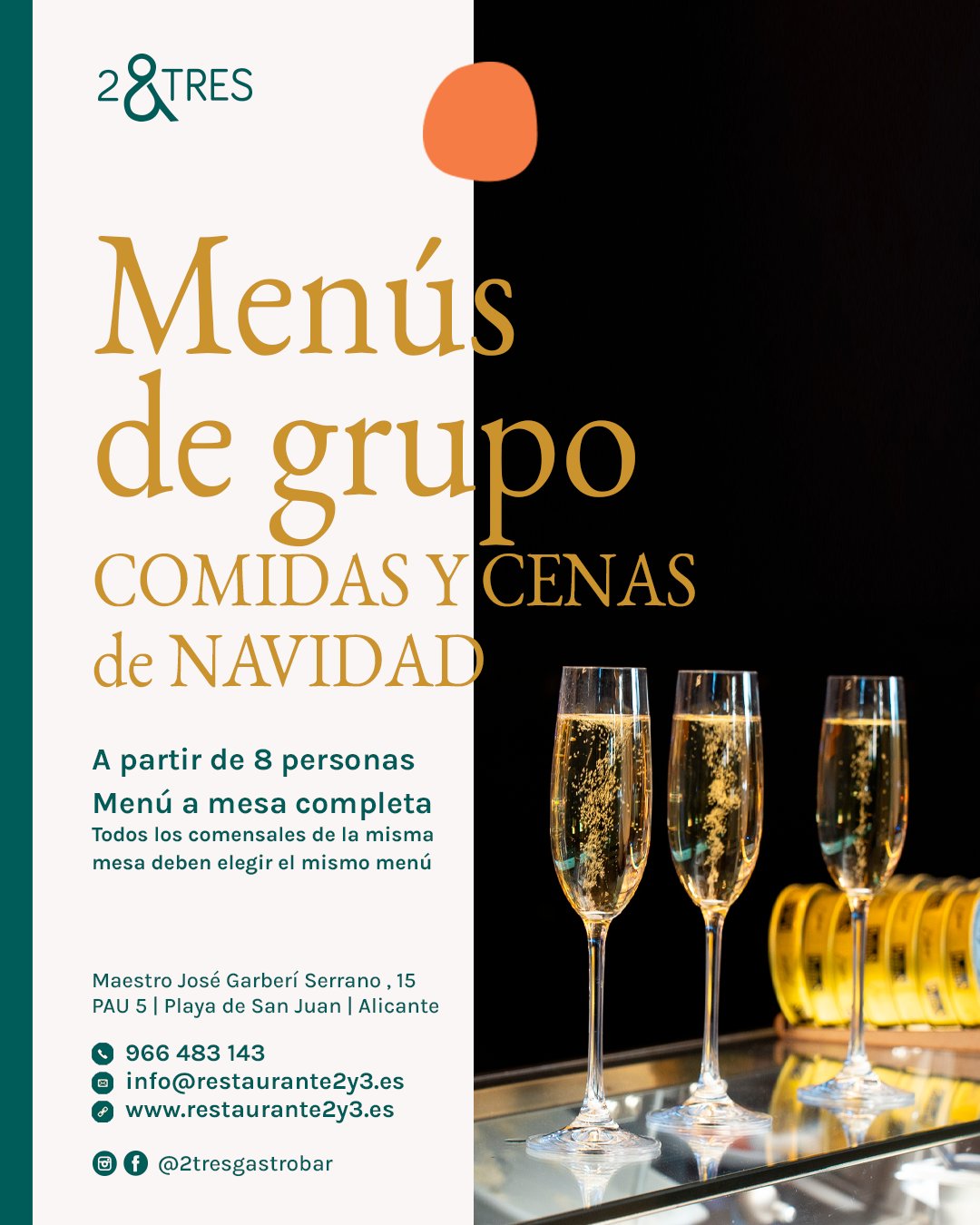Men&uacute;s navide&ntilde;os para grupos en restaurante 2&Tres Gastrobar, San Juan de Alicante